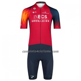 Completo Maglia + Pantaloncino con bretelle 2023 INEOS Grenadiers Manica Corta Rosso Blu Scuro